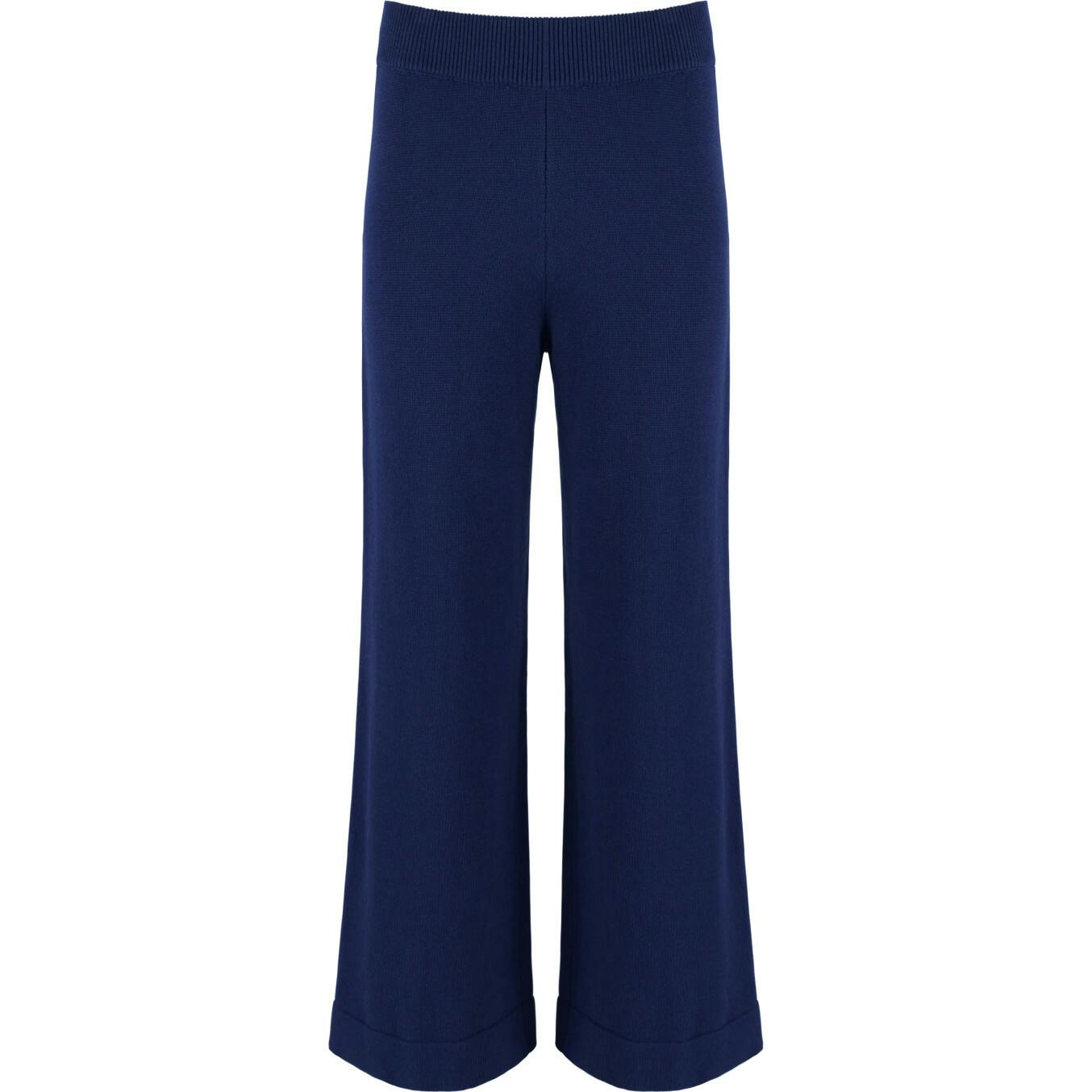 women's navy wide leg knit pant
