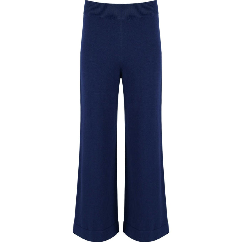 women's navy wide leg knit pant