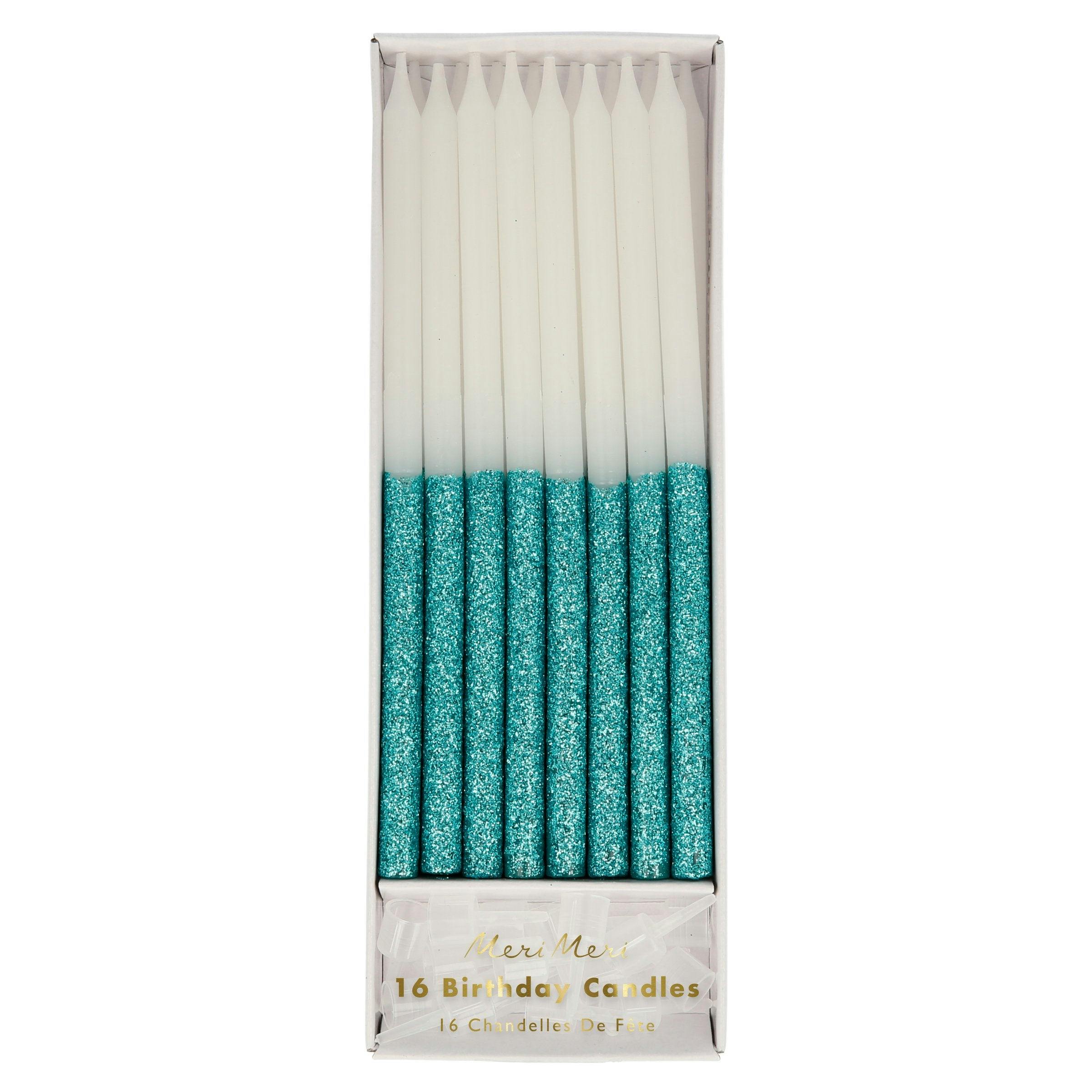 Blue Glitter Dipped Candles