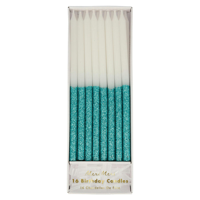Blue Glitter Dipped Candles