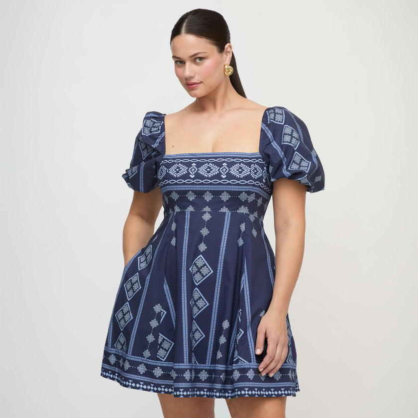 The Matilda Mini Dress - Navy Diamond Batik