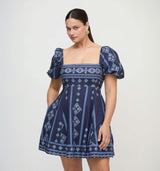The Matilda Mini Dress - Navy Diamond Batik