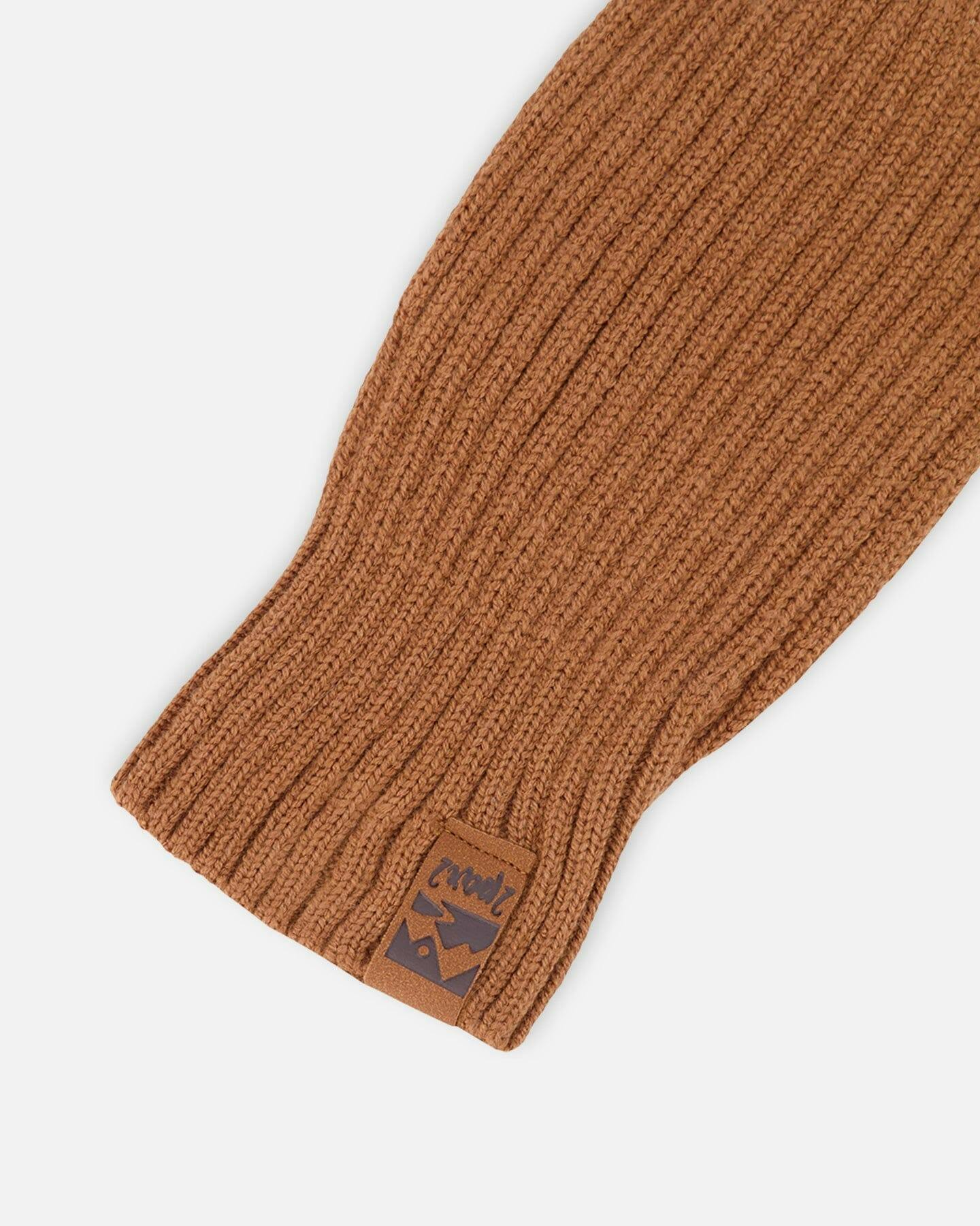 Ribbed Knit Mittens Brown