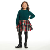 Kids Knit Twofer Dress | Green Plaid