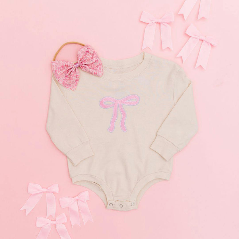 Coquette Bow Patch Long Sleeve Romper