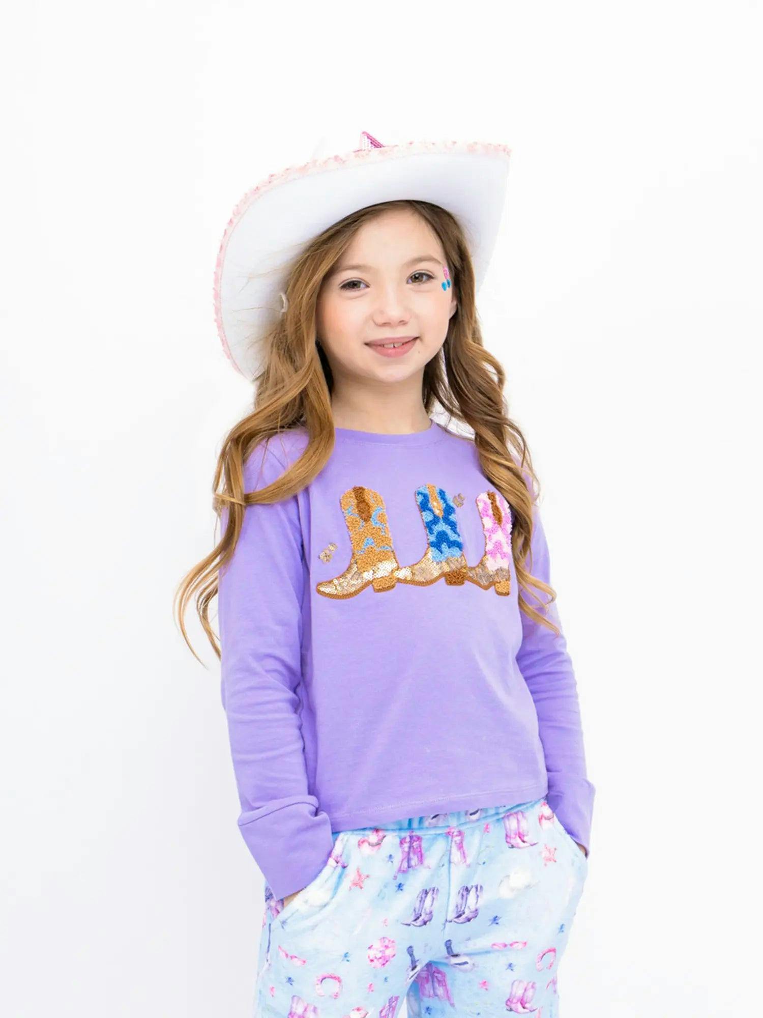 Cowboy Boots Sequin Long Sleeve Top