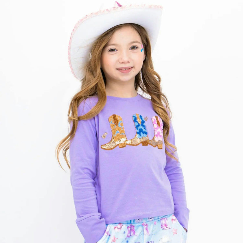 Cowboy Boots Sequin Long Sleeve Top