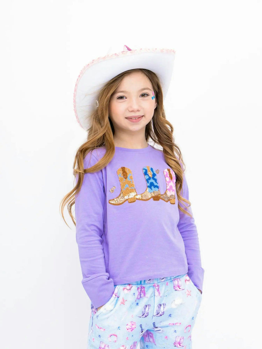 Cowboy Boots Sequin Long Sleeve Top