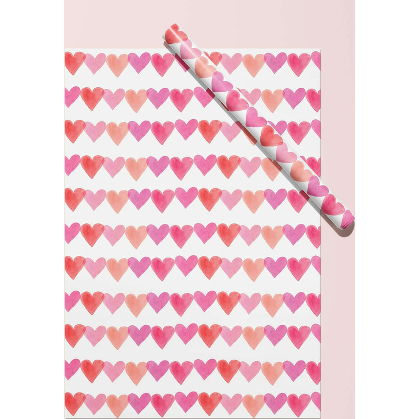Pink Watercolor Hearts Gift Wrap