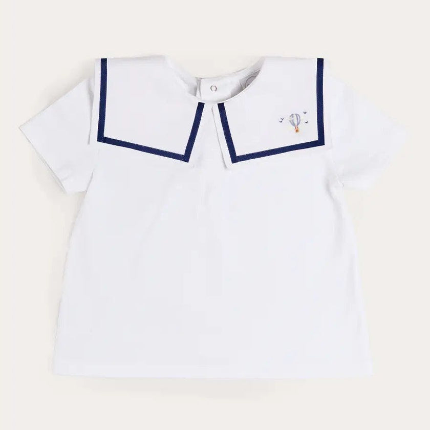 Mariner Collar Hot Air Balloon Embroidered Top in White (6mths-4yrs)
