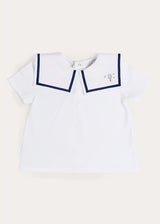 Mariner Collar Hot Air Balloon Embroidered Top in White (6mths-4yrs)
