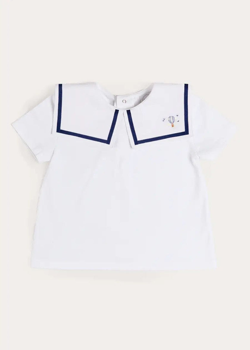 Mariner Collar Hot Air Balloon Embroidered Top in White (6mths-4yrs)