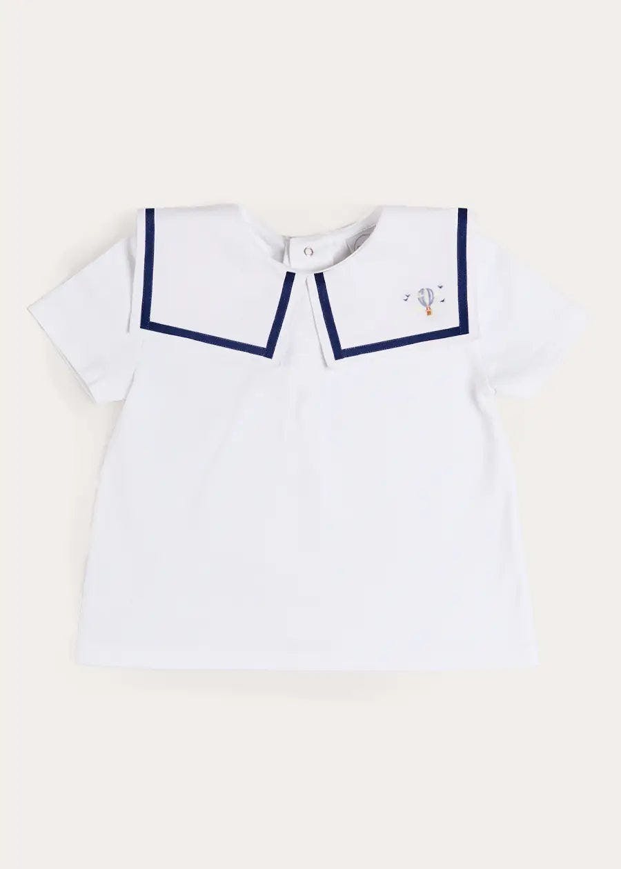 Mariner Collar Hot Air Balloon Embroidered Top in White (6mths-4yrs)
