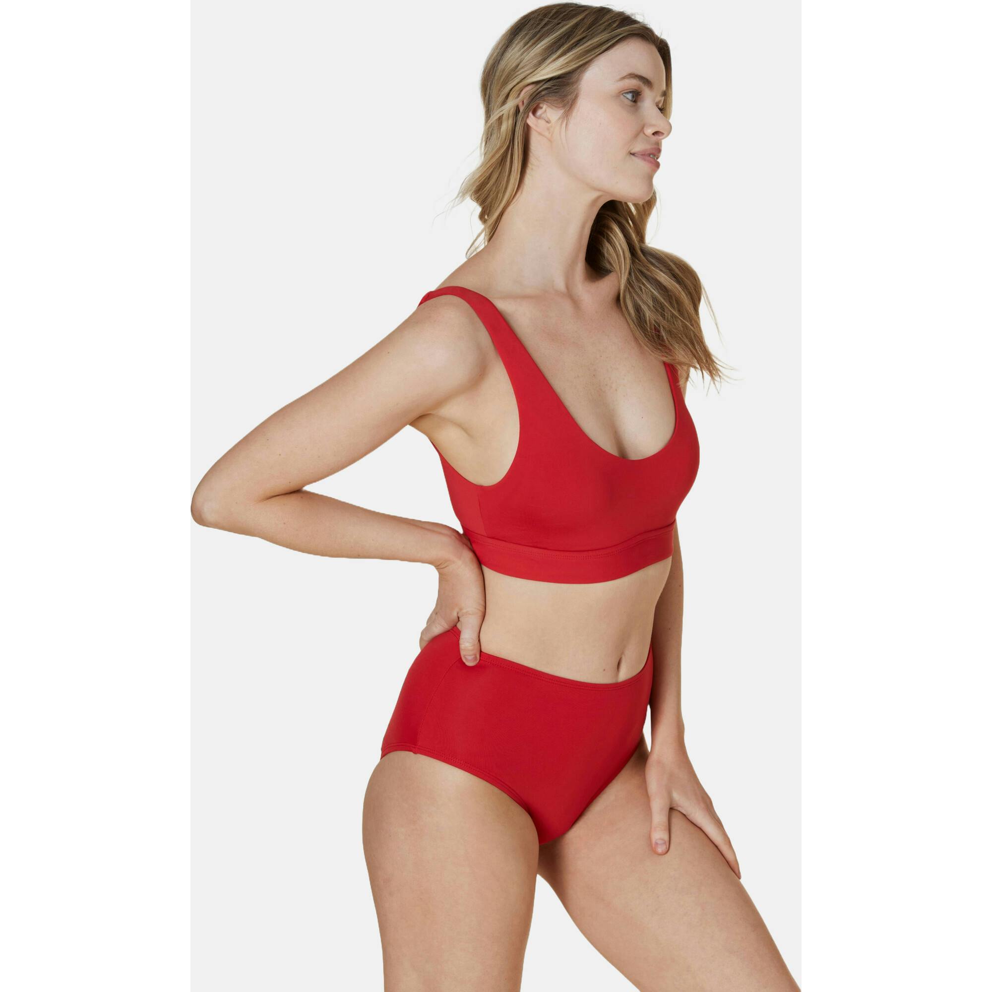 The High Waist Bikini Bottom - Eco Nylon - Cherry Red