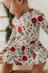 Baby Girl Long Sleeve Bodysuit Dress Set in Poinsettia