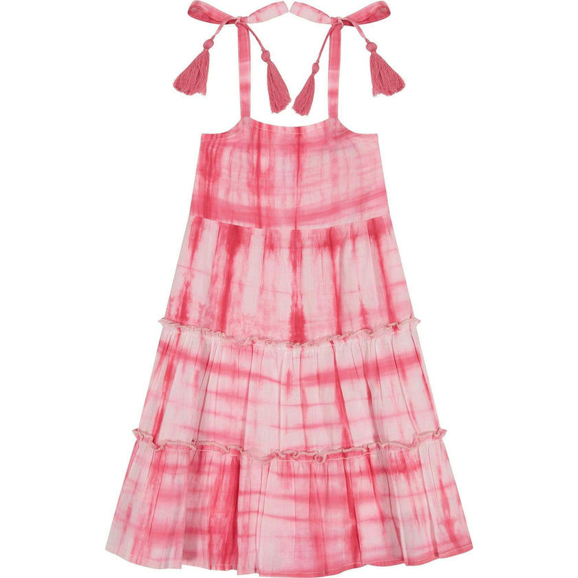 Bella Girl's Shoulder Tie Sundress Hibiscus Shibori, Pink