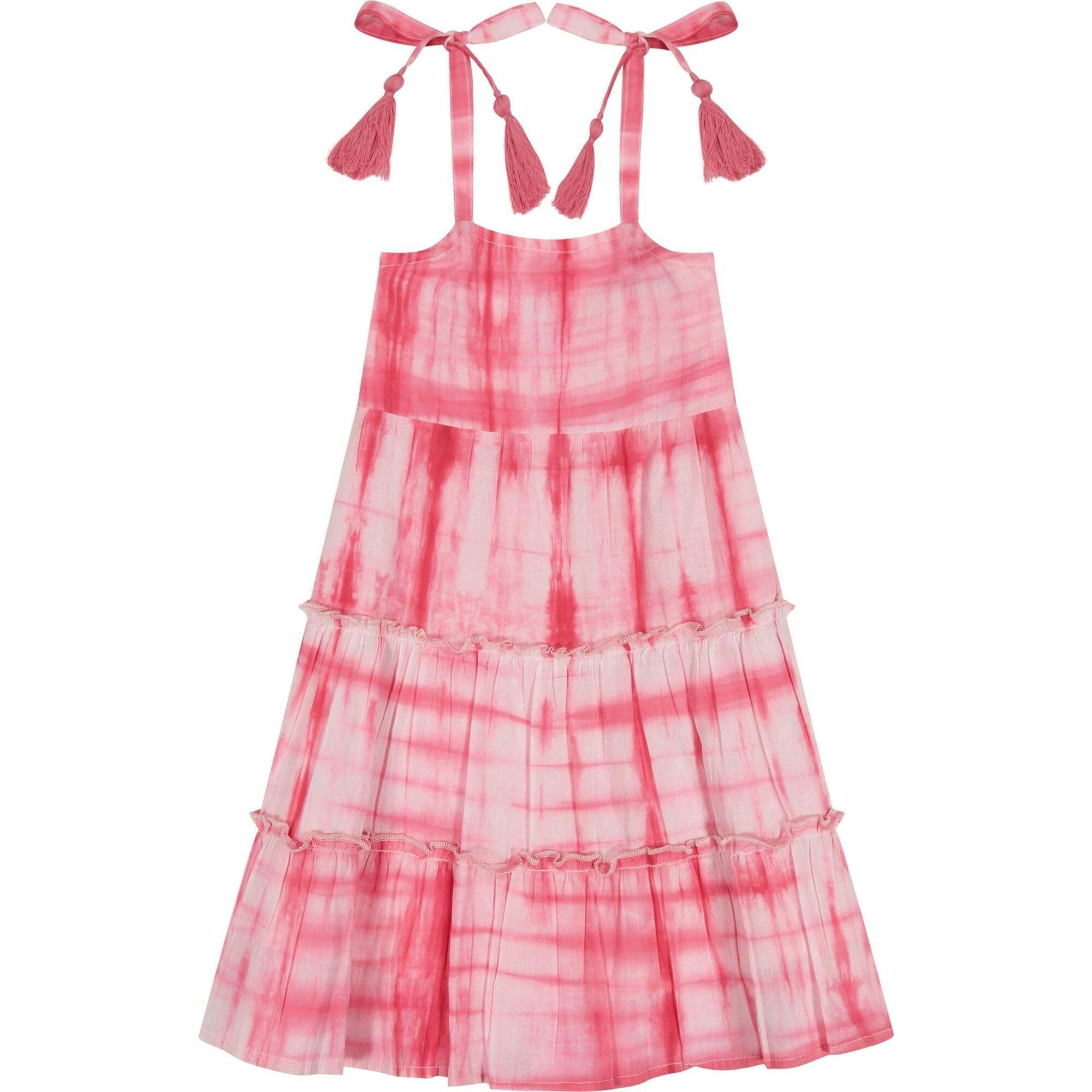 Bella Girl's Shoulder Tie Sundress Hibiscus Shibori, Pink