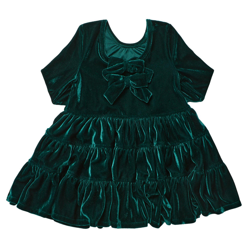 Girls Pearl Dress - Evergreen Velour