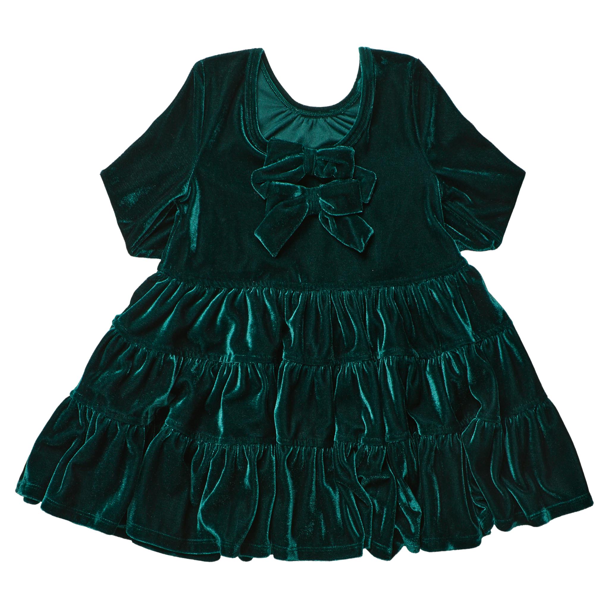 Girls Pearl Dress - Evergreen Velour