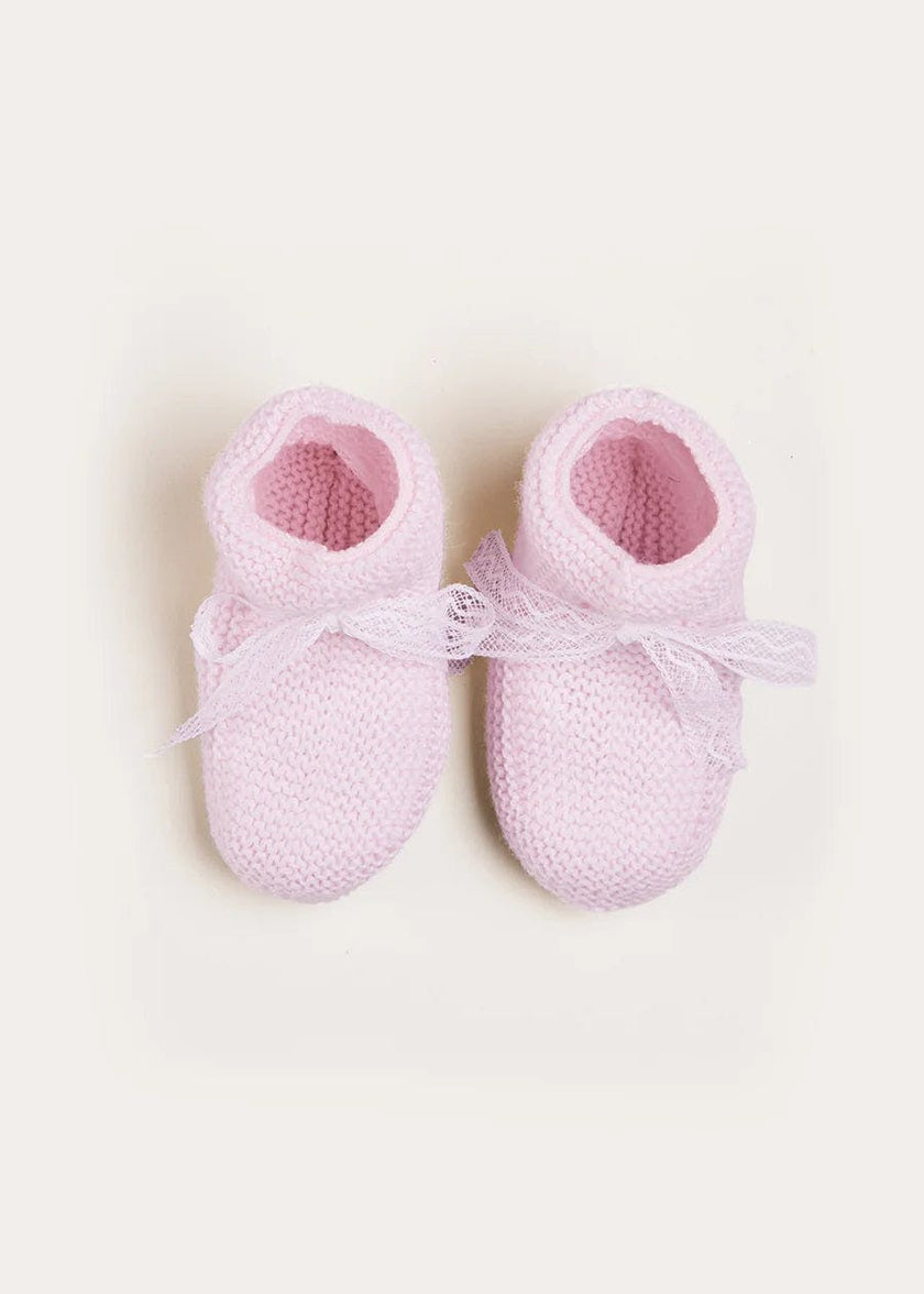Lace Detail Knitted Booties in Baby Pink (0-6mths)