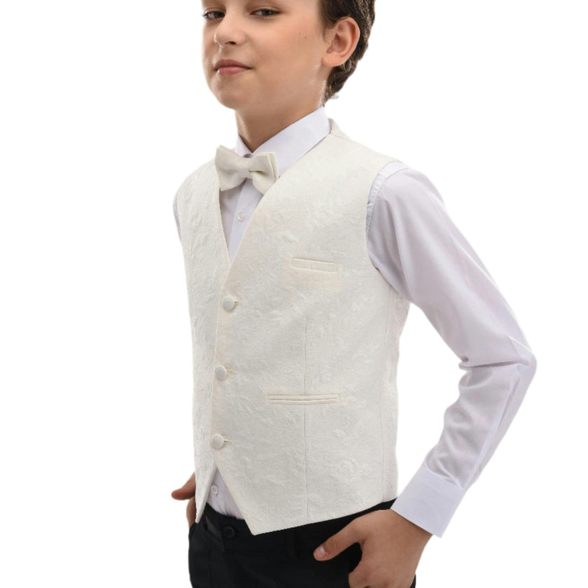 Cream Floral Print Vest & Bowtie