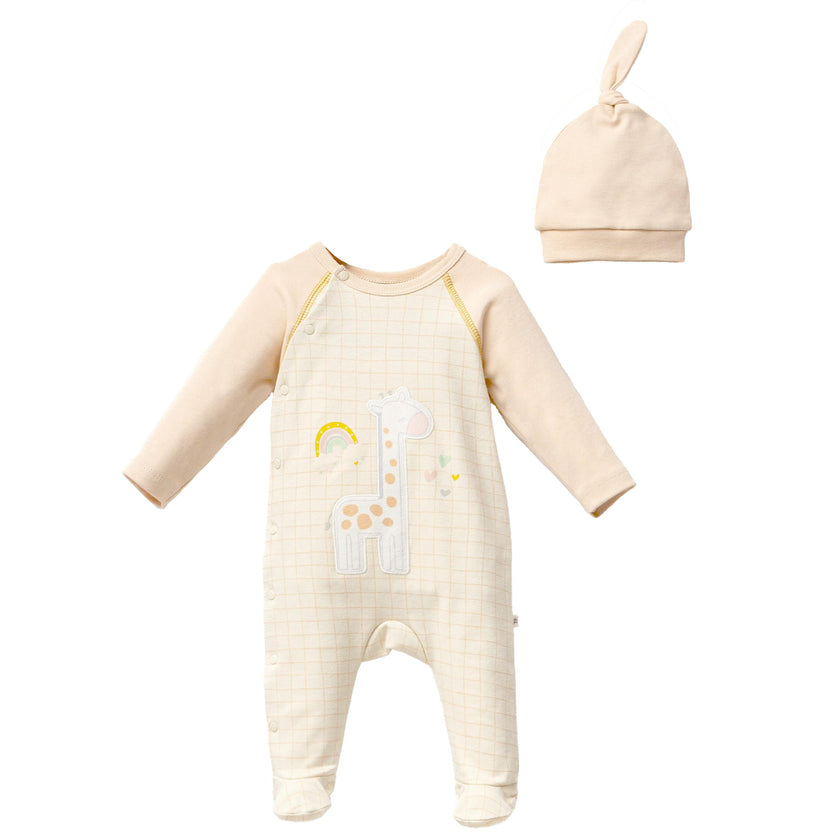 Peach Giraffe Graphic Babygrow & Hat