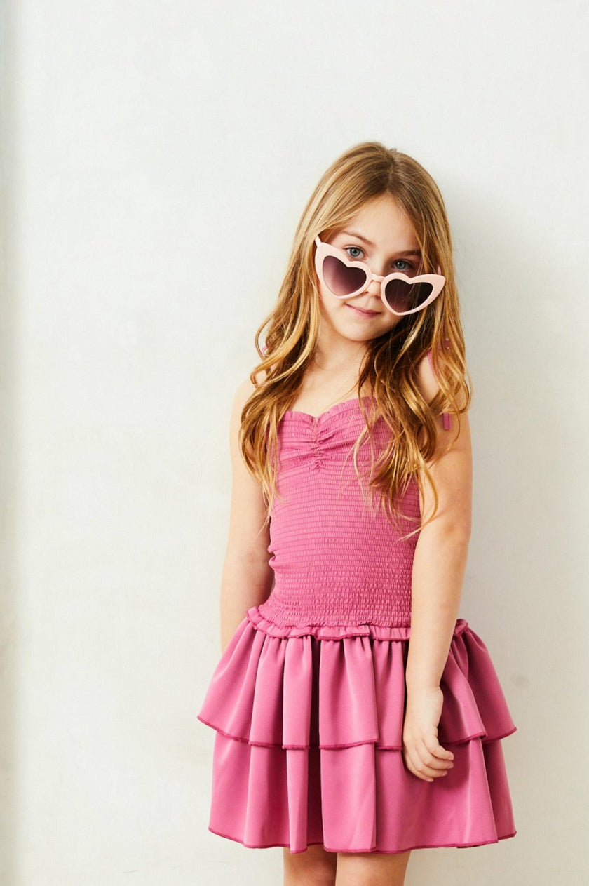 Lola Satin Smocked Ruffle Dress - Rose
