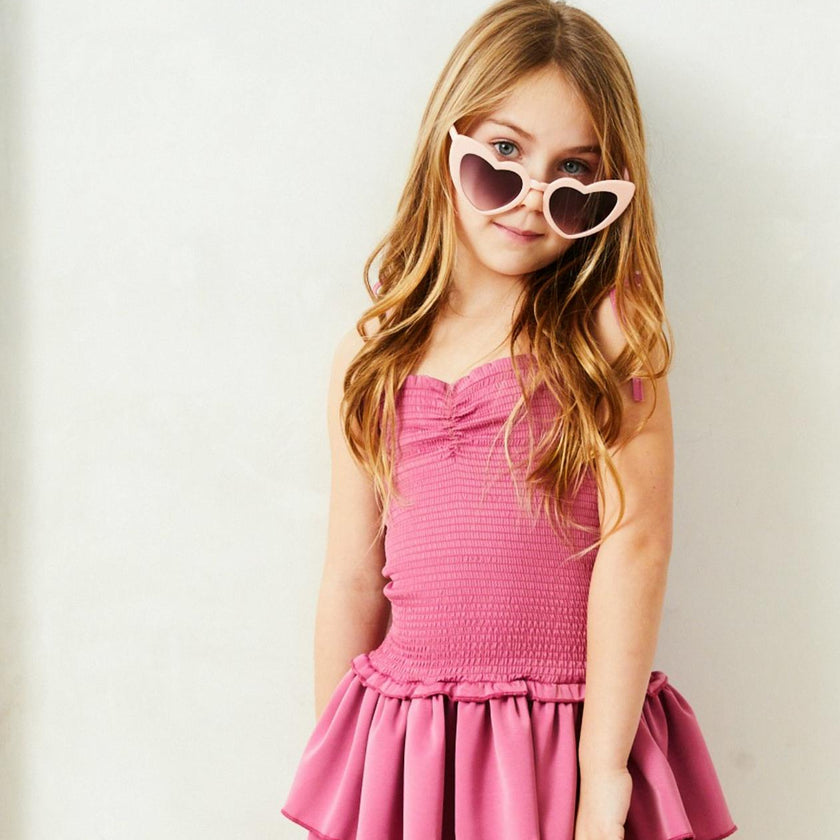 Lola Satin Smocked Ruffle Dress - Rose