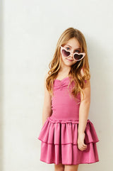Lola Satin Smocked Ruffle Dress - Rose