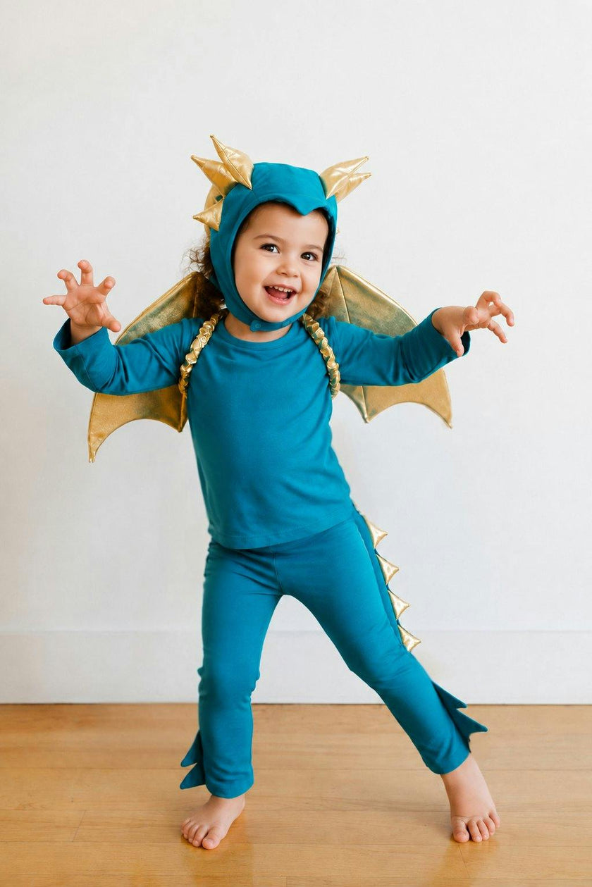 Jade Blue and Gold Dragon Costume