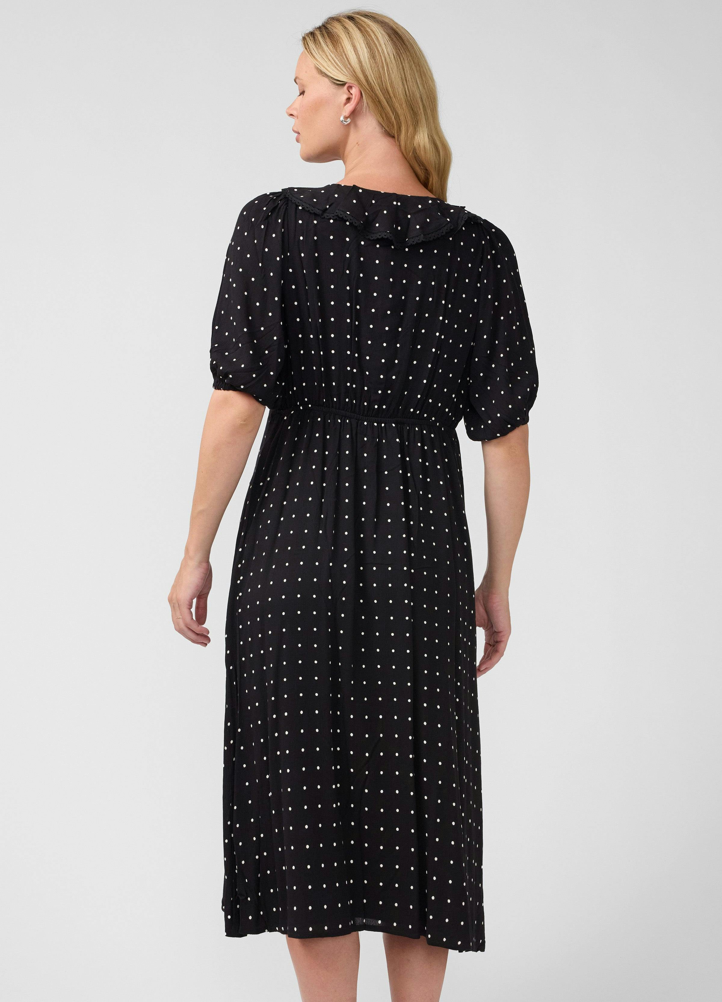 Ruffle V-Neck Maternity Midi Dress