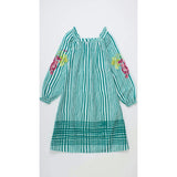 UVAS STRIPED DRESS WITH PUFFY SLEEVES GREEN