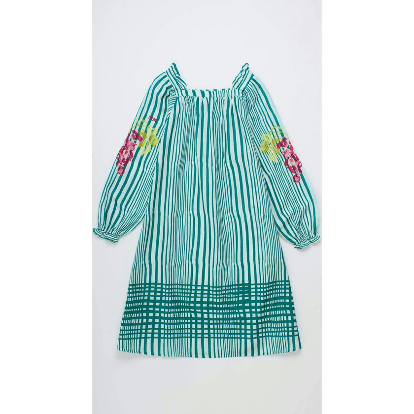 UVAS STRIPED DRESS WITH PUFFY SLEEVES GREEN