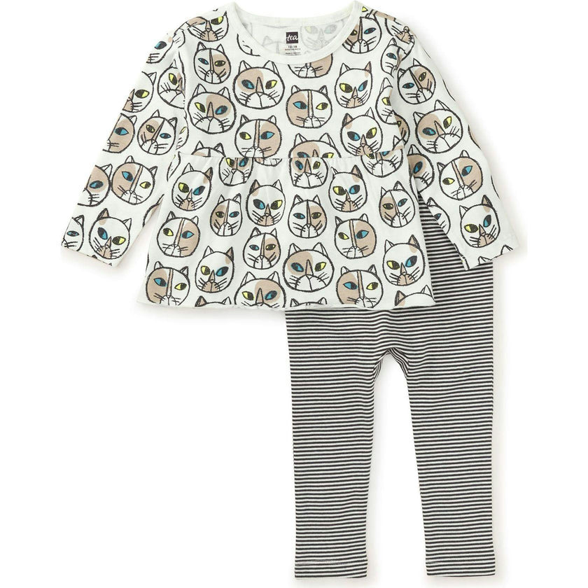 Babys Easy-Fit Peplum Top & Elastic Waist Pants Set, Multi