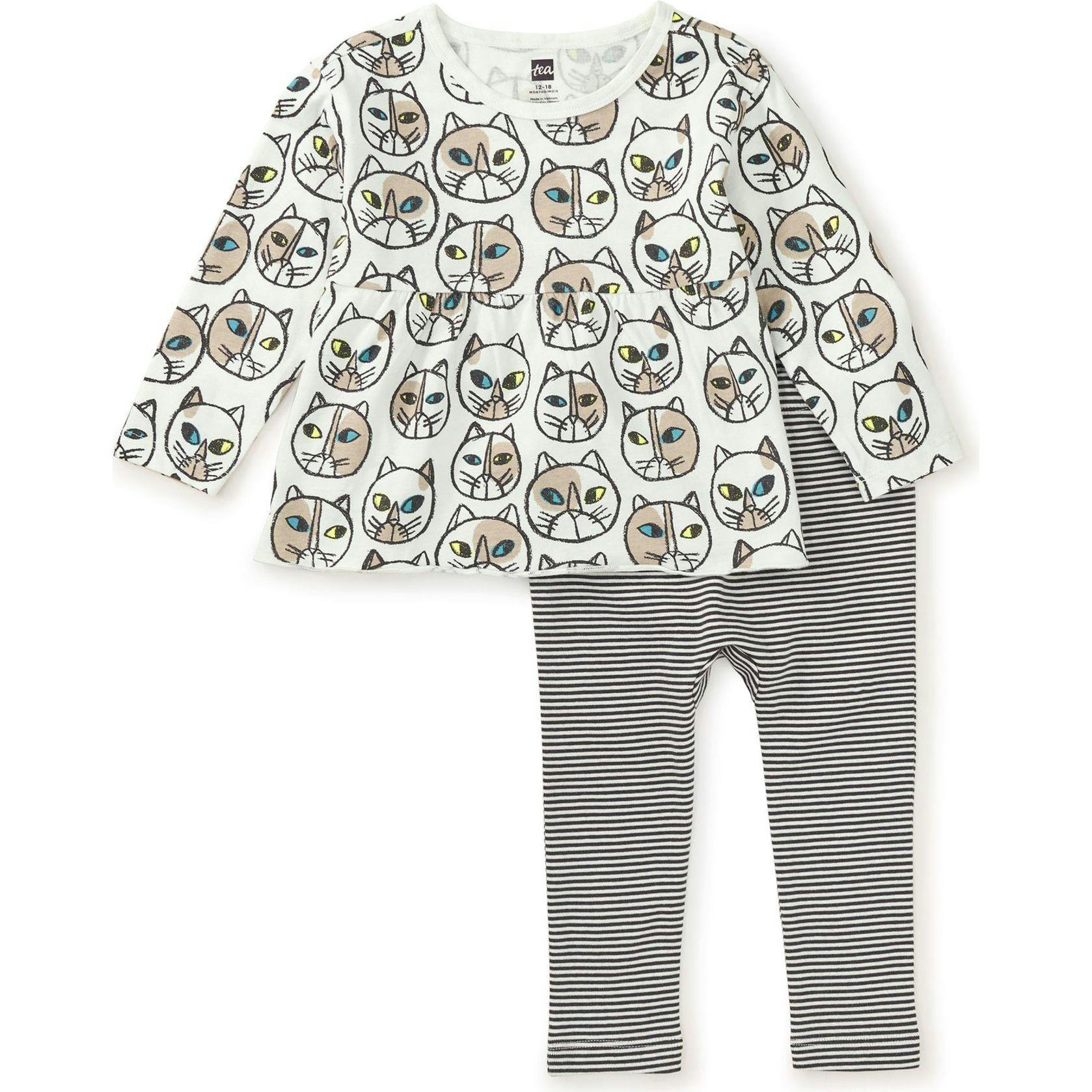 Babys Easy-Fit Peplum Top & Elastic Waist Pants Set, Multi