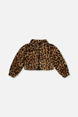 Faux Fur Jacket Brown Leopard Print