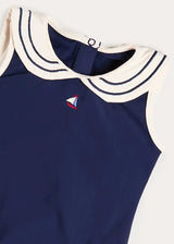 Mariner Collar Embroidered Boat Motif Swimsuit in Navy (12mths-10yrs)