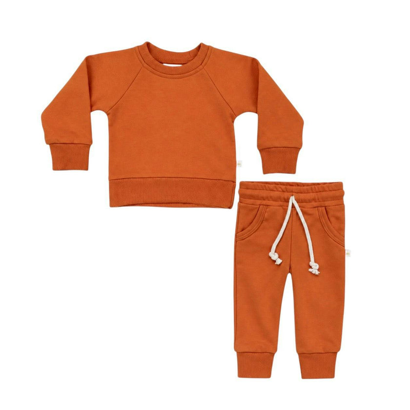 Pumpkin Orange Crewneck Terry Sweatshirt Sweatpant 2pc Sweatsuit Set