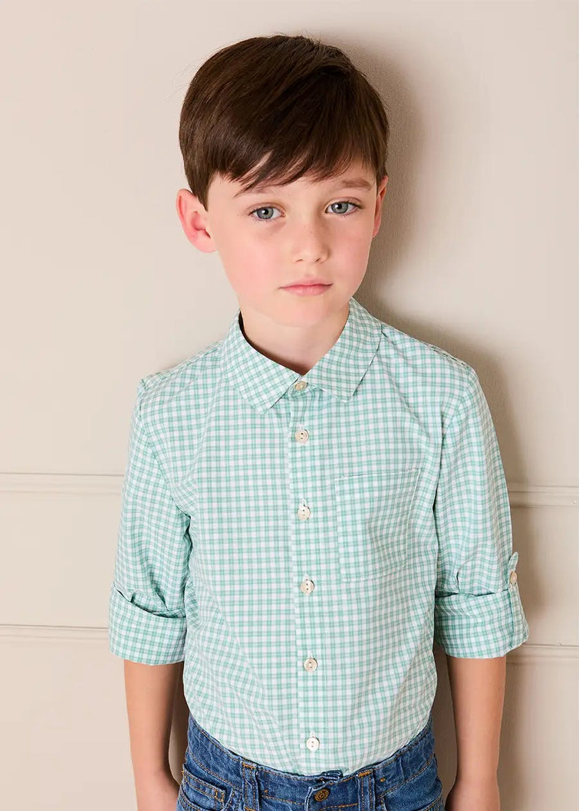Lucas Check Pocket Detail Long Sleeve Shirt in Green (18mths- 10yrs)