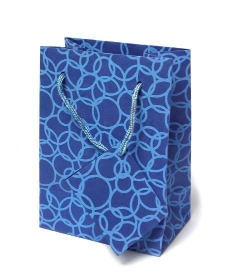 Set of Six Recycled Cotton Gift Bags Tag Blue Circles Design