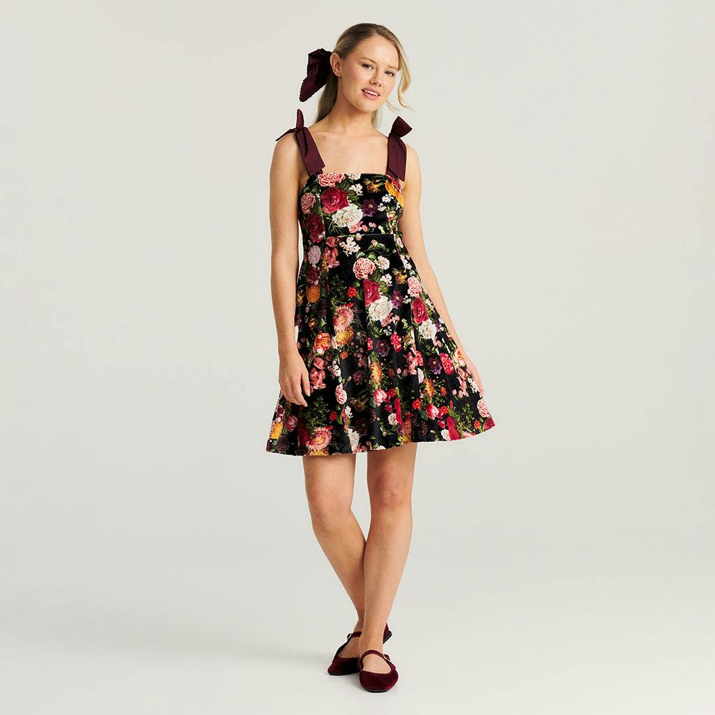 Posh Botanica Women's Velour Bow Strap Dress
