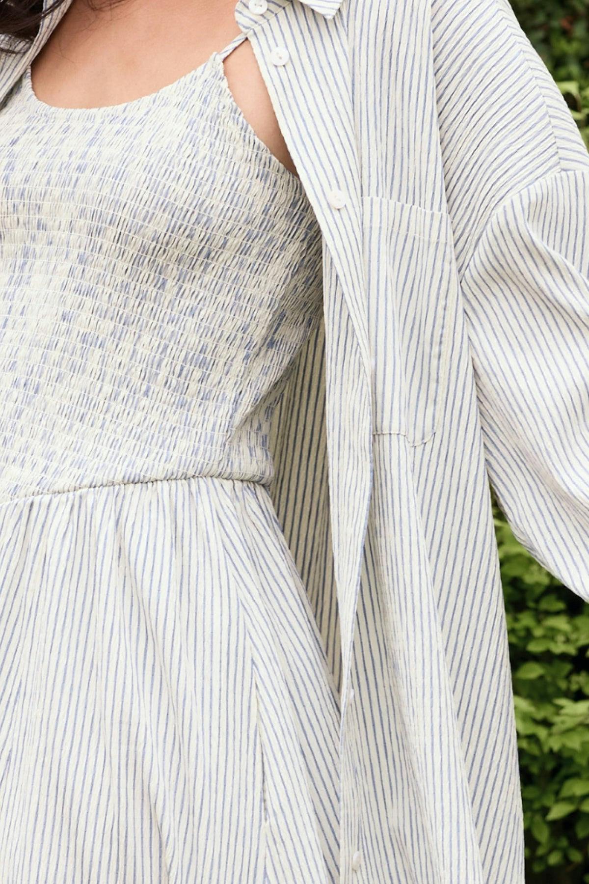 Sevilla Top in Blue & White Pinstripe