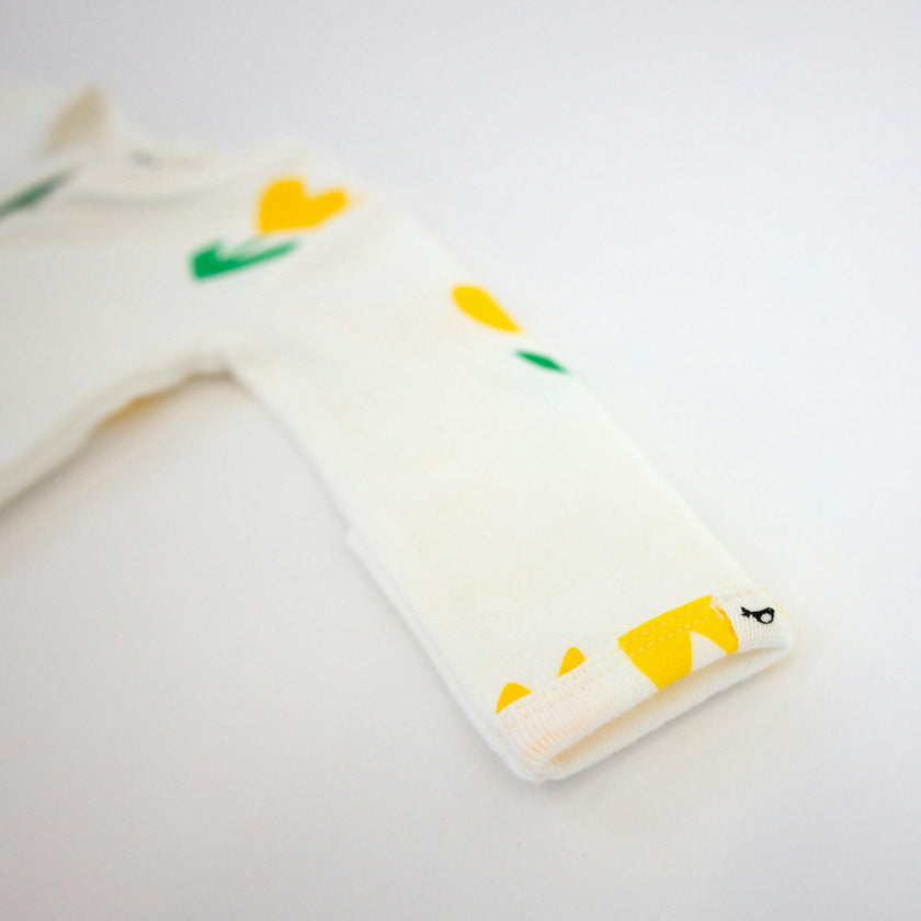 Yellow Tulips Print Zipper Footie