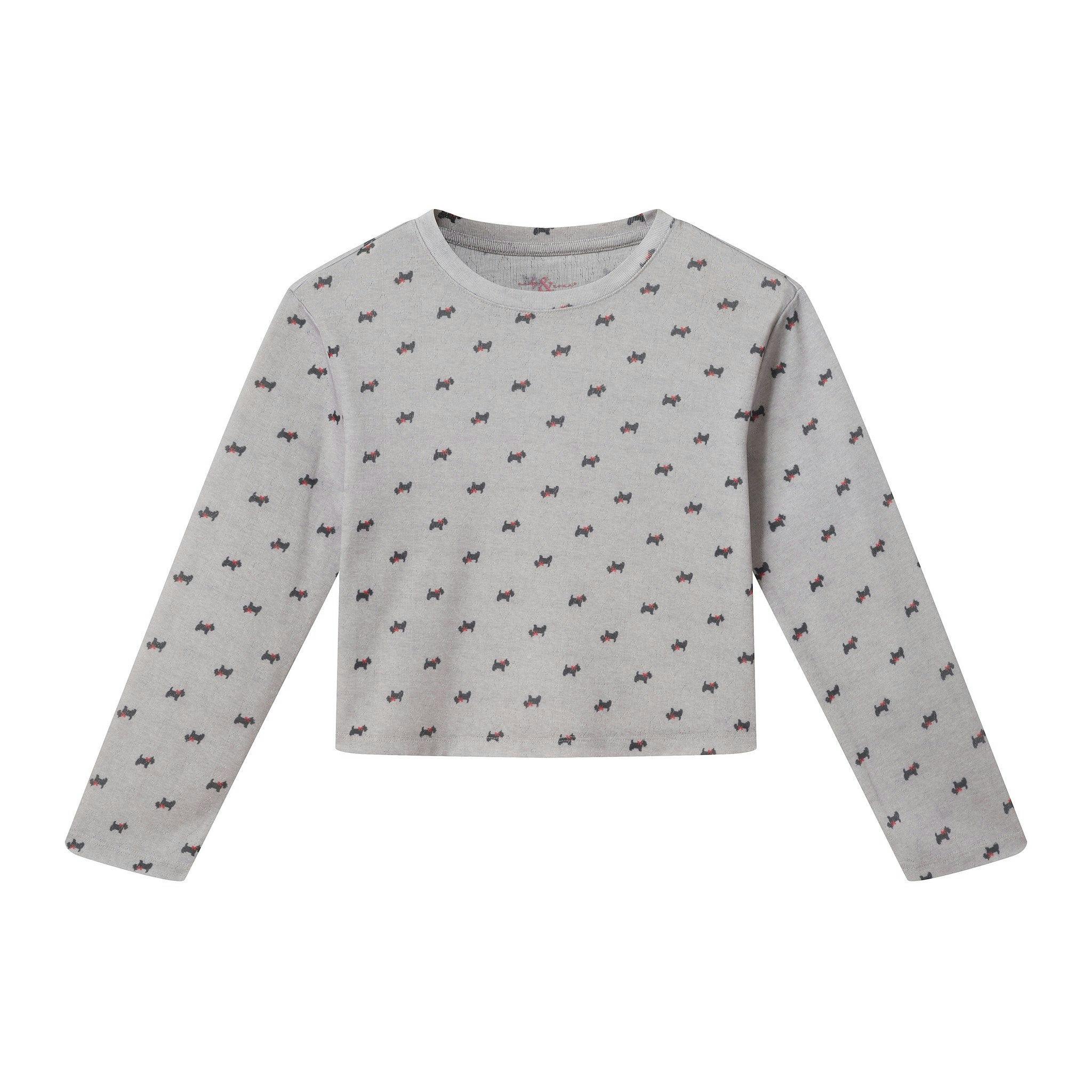 Tween (7-16) Girls Pointelle Pajama Set | Tiny Bows - Grey
