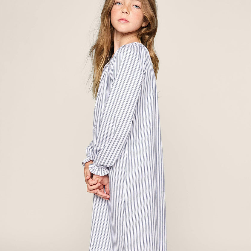 Girl's Twill Delphine Nightgown in Navy French Ticking