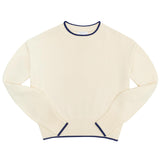 Women's Cropped Cream Sweater With Navy Trim
