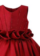 Red Luminara Ruffle Waist Formal Dress