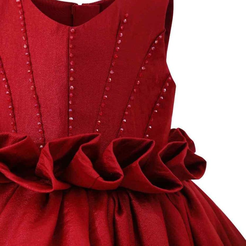 Red Luminara Ruffle Waist Formal Dress