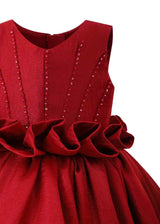 Red Luminara Ruffle Waist Formal Dress