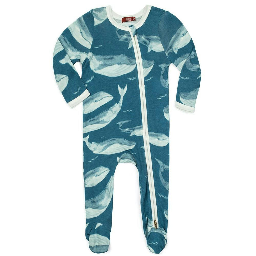 Blue Bamboo Zipper Footed Romper